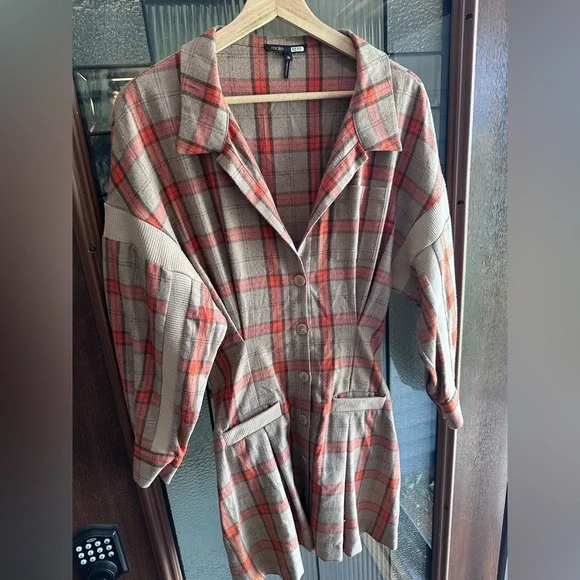 Maje Paris Plaid Shirt Dress – Pleated Wool-Blend Look – Size 36 - Picture 3 of 7